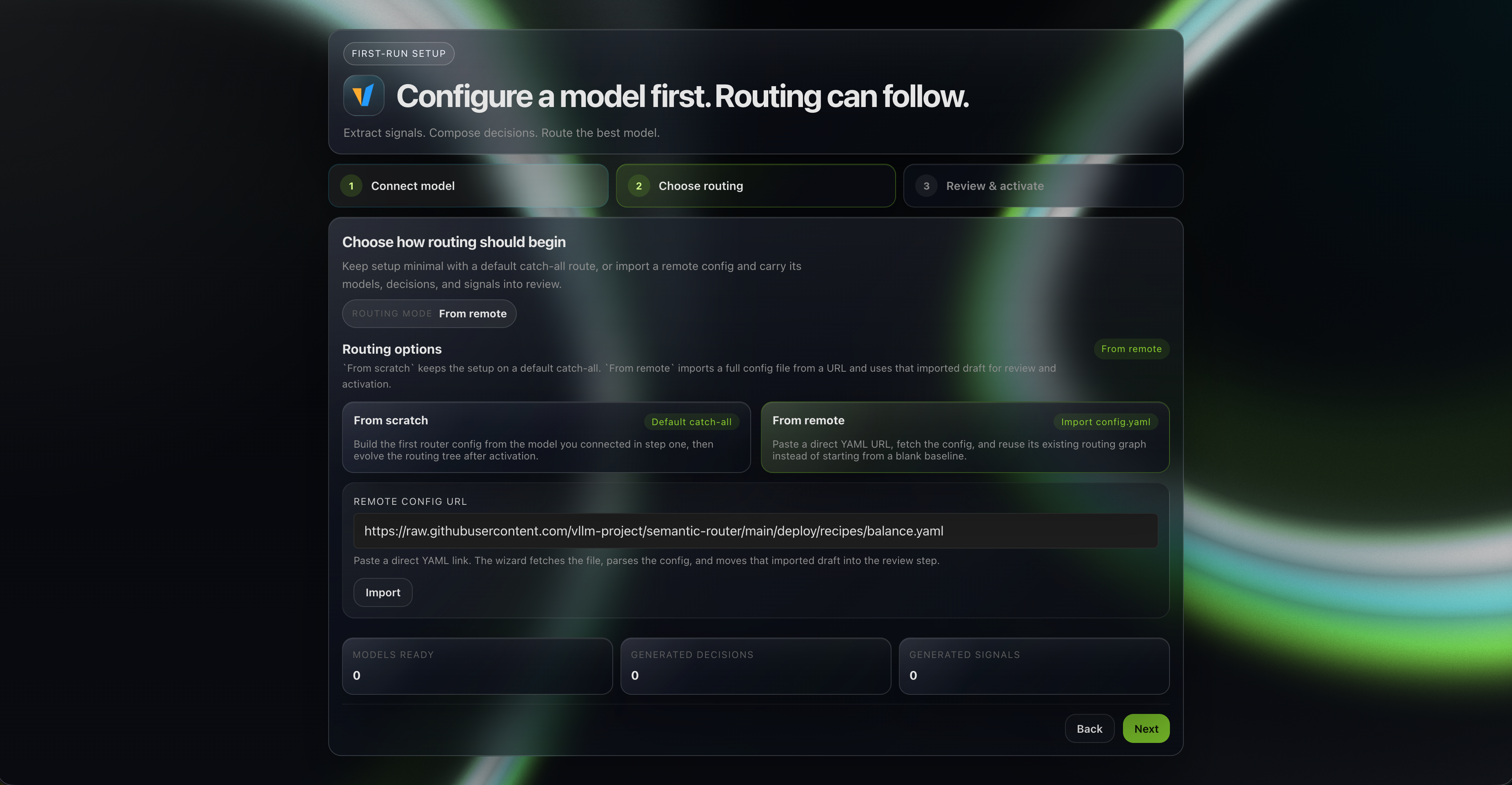 Reference routing profile import in the dashboard
